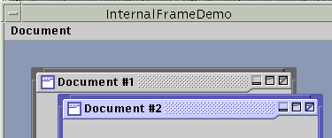 InternalFrameDemo has multiple internal frames, managed by a desktop pane
