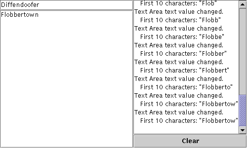 A snapshot of TextEventDemo, which demonstrates handling document events on text components.