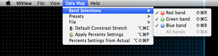 Data Map Menu - Band Selections