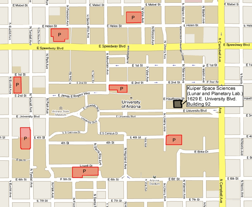 Closeup maps showing the LPL and parking garages.