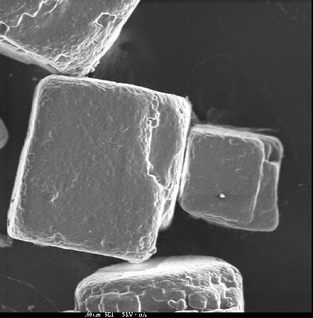 Secondary electron image of table salt.